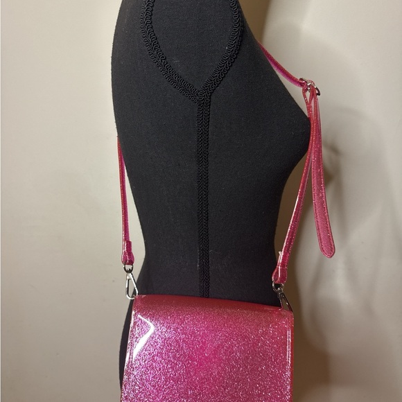 Y2K Pink Glitter Shoulder Bag Flower Clasp 2000s Bratz Polly Pocket Purse - Picture 3 of 5